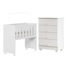 Imagem de Quarto de Bebê com Mini Berço com Colchão 5 em 1 Ariel e Cômoda de Bebê 100% Mdf 4 Gavetas Soft Life Branco