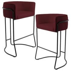 Imagem de Kit 02 Banquetas Decorativas Fixa Base de Aço  Betina D02 Veludo Marsala B-278 - Lyam Decor