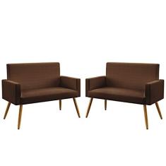Imagem de Kit 2 Poltronas Namoradeiras Decorativas Estofadas Nina Couro Artificial Marrom Aradecor