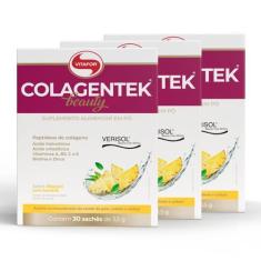 Imagem de Kit 3 Colagentek Beauty Vitafor 30 Sachês 3,5G Abacaxi Com Hortelã