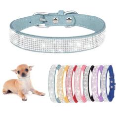 Imagem de Coleira para cachorro com strass, lindo e brilhante couro de camurça macia gato coleira colorida diamante cristal filhote de estimação