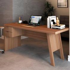 Imagem de Mesa Escrivaninha 2 Gavetas para Escritório Veneza Amêndoa - Panorama Móveis