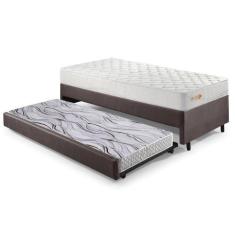 Imagem de Bicama Box Solteiro material sintético Linho Marrom 88x188x28 cm com C