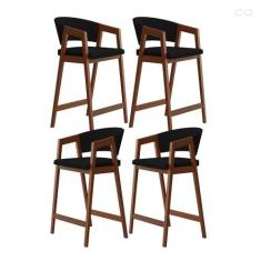 Imagem de Kit 4 Banquetas Alta para Ilha de Cozinha Ravena Madeira Maciça Pinhão Suede Preto CCS