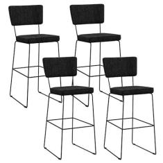 Imagem de Kit 04 Banquetas Alta Para Cozinha Sala De Jantar Base Aço Fixa Allana L02 Linho Chumbo - Lyam Decor