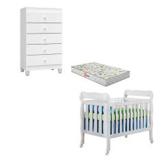 Imagem de Berço Americano Lila com Colchão Gazin e Cômoda Gaveteiro Ternura Baby Branco Brilho - Incorplac