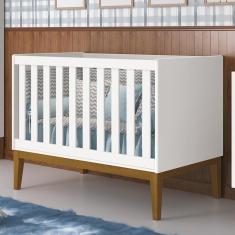 Imagem de Berço Mini Cama Classic Pés Amadeirado com Colchão D18 - Reller Móveis Branco Fosco