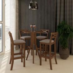 Imagem de Kit Bar Bistrô Mesa Retrô 4 Banquetas Alta X Madri Madeira Maciça Pinh