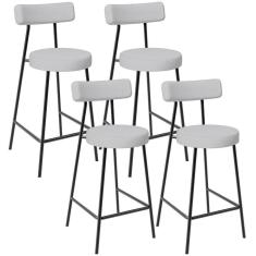 Imagem de Kit 04 Banquetas Baixa Para Cozinha Sala De Jantar Bar Bancada Milão L02 Linho Cinza