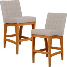 Imagem de Kit 02 Banquetas Baixa Cozinha Bancada Sala Jantar L02 Bege