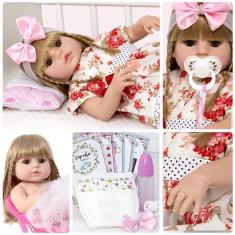Imagem de Bebê Tipo Reborn Menina Realista Pode Dar Banho + 13 Itens