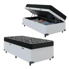 Imagem de Cama Box Baú Solteiro 88 Sintético Branco com Colchão de Espuma D20 - Tampo Preto 12cm
