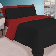 Imagem de Jogo de Cama Casal 5 Peças com Edredom e Porta Travesseiros Casa Dona (Preto e Vermelho)