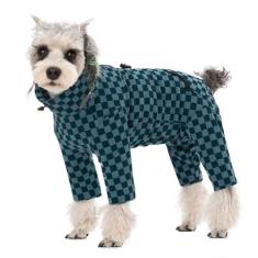Imagem de Casaco de inverno para cães, casacos quentes de lã para clima frio, pijama xadrez de gola rolê, macacão para cães, roupas de inverno para cães pequenos e médios, macacão antiqueda de pelos