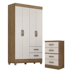 Imagem de Guarda Roupa Solteiro 4 Portas e Cômoda 4 Gavetas Lite Nature Off White - Móveis Leão
