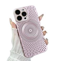 Imagem de Para iPhone 12 13 14 15 Pro Max Capa de telefone respirável dissipação de calor malha concha sucção magnética capa de proteção de carregamento, rosa, para iPhone 13