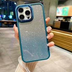 Imagem de Revestimento brilhante brilhante Bling Clear 2 em 1 capa de telefone de borda macia para iphone 14 13 12 11 Pro Max Plus capa traseira acrílica fosca, azul, para iPhone 14Pro