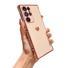 Imagem de phylla Capa de telefone projetada para Samsung Galaxy S24 Ultra 6,8 polegadas 5G, capa de luxo com estampa pequena lateral de coração de amor, proteção total para câmera, silicone macio, à prova de