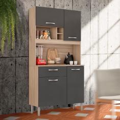 Imagem de Armário Para Cozinha Pequena 4 Portas 1 Gaveta 91 Cm Avena Grafite Shaera Jm Móveis