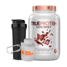Imagem de True Protein 100% Whey 874g + Chaveiro Porta Whey Protein Mini Pote Branco + Coqueteleira - True Source (Milk Chocolate)
