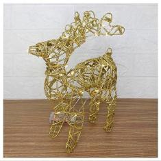 Imagem de Rena Aramada Natal Iluminada 30 Led Dourada Com Glitter 30cm