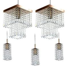 Imagem de Kit 2 Pendentes Marrycrillic + 3 Pendentes Clearcrilic Cobre