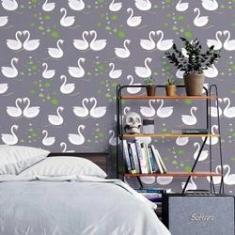 Imagem de Papel de Parede Adesivo Casal de cisnes N03134 Rolo de 0,58x3,00