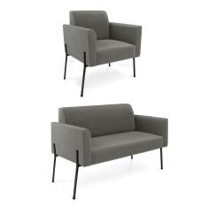 Imagem de Sofá Namoradeira E Poltrona Pé De Ferro Preto Marisa Suede Grafite D03 - D'rossi