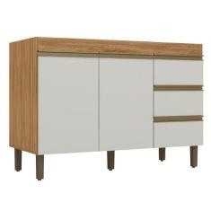 Imagem de Balcão Gabinete De Pia 119cm Karen 2 Portas 3 Gavetas P14 Nature/Off W