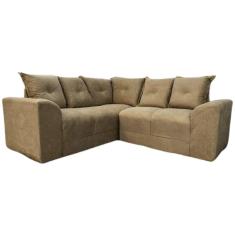 Imagem de Sofá de Canto L Bege Escuro Almofadas Lisas