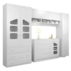 Imagem de Kit Quarto Infantil Bebê 4 Peças Eloisa Cômoda E Guarda Roupa 2 Portas Módulo Aéreo e Armario Bco - Phoenix Baby 