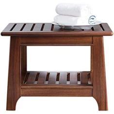 Imagem de Banqueta de banho antiderrapante à prova d'água para casa de banho de madeira maciça