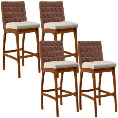 Imagem de Kit 04 Banquetas Altas Mila Marrom Linho Cru