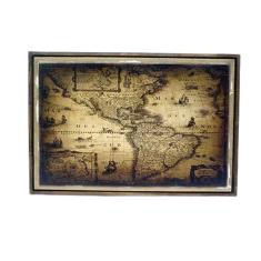 Imagem de Quadro Em Linho E Madeira Antique Mapa Mar Oldway