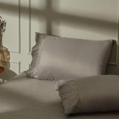 Imagem de Jogo de Cama 3 Peças Acetinado Bordado Inglês Cinza LMPeter Casal