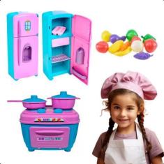Imagem de Kit Cozinha Infantil Brinquedo Geladeira Fogão C/ Legumes - Zuca Toys