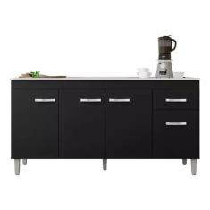 Imagem de Balcão para Cozinha 150cm Gabriela 4 Portas 1 Gaveta sem Tampo Cor Preto - AJL