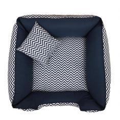 Imagem de Cama Pet + Almofada P Cachorro Médio - Chevron Marinho