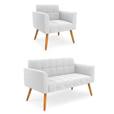 Imagem de Namoradeira e Poltrona Pé Palito Castanho Elisa Bouclê Off White D03 - D`Rossi