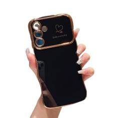 Imagem de ZTOFERA Capa para Samsung Galaxy A14 4G/5G de 6,6 polegadas, linda moldura ondulada encaracolada com padrão de coração de amor, borda banhada de luxo, proteção total para câmera, capa de telefone à