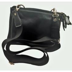 Imagem de Bolsa Transversal De Couro Preta Feminina - Mobelli Cosméticos