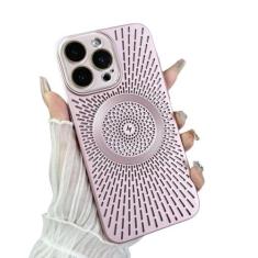Imagem de Para iPhone 12 13 14 15 Pro Max Capa de telefone respirável dissipação de calor malha concha sucção magnética capa de proteção de carregamento, rosa, para iPhone 13 pro