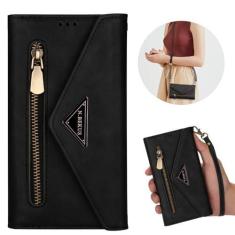 Imagem de Carteira crossbody com porta-cartão capa de telefone para iPhone 13 12 Mini 14 11 Pro Max X XS XR 7 8 Plus Capa de couro PU à prova de choque, preta, para iPhone 13