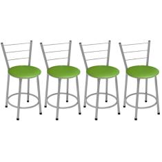 Imagem de Kit 4 Banquetas Baixas Prata com Encosto Assento Verde