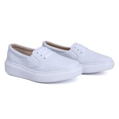 Imagem de Tênis Casual Feminino Branco Enfermagem Sapatilha Slip On Feminina Elástico Calce Fácil Moderno-Feminino