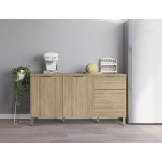 Imagem de Balcão Para Cozinha 1,6M 2 Portas 3 Gavetas Com Tampo Glam Freijó Kits