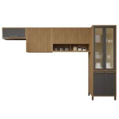 Imagem de Cozinha Completa Torino com Paneleiro Vidro Reflecta e 3 Armários Aéreos Cinamomo/Grafite