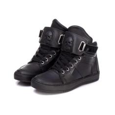 Imagem de Tênis Sneaker Feminino Caveira Cano Alto Academia Couro Legítimo  5010