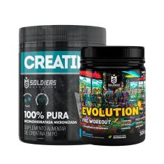 Imagem de Kit: Creatina Monohidratada Pote 300g 100% Pura + Pré Treino Evolution 300g - Soldiers Nutrition-Unissex