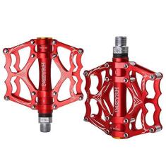Imagem de Pedais de bicicleta MTB, pedal de bicicleta de alumínio ultraleve de 9/16" selado para ciclismo selado, 3 pedais de rolamento para bicicleta de estrada, mountain bike, BMX, MTB, E-Bike, ciclismo (vermelho)